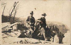 Portrait of Two Soldiers on Rocks Postcard