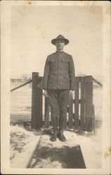 Snapshot of Soldier in Snow Postcard