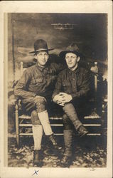 Portrait of Two Soldiers on Bench Postcard