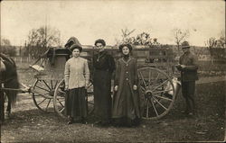 Three women and Man with Wagon Postcard