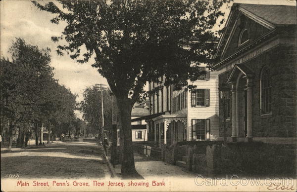 Main Street Showing Bank Penns Grove, NJ Postcard