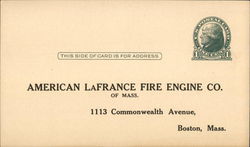 American LaFrance Fire Engine Co. of Mass. Boston, MA Advertising Postcard Postcard Postcard