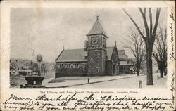 The Library and Anna Sewell Memorial Fountain Ansonia, CT Postcard Postcard Postcard