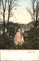 Bridge Showing Court House in Distance from South Hill Owego, NY Postcard Postcard Postcard