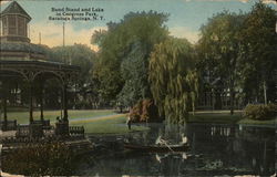 Band Stand and Lake, Congress Park Postcard