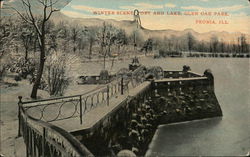 Winter Scene, Fort and Lake, Glen Oak Park Peoria, IL Postcard Postcard Postcard