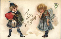 To My Valentine-Young Boy Holding Heart with Young Girl Postcard