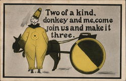 Clown Stands In Front of a Donkey Circus Postcard Postcard Postcard