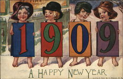 A Happy New Year 1909 Postcard