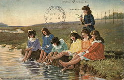 Girls "Paddling in the Waters Cool" Postcard Postcard Postcard