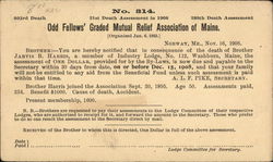 Odd Fellows' Graded Mutual Relief Association of Maine 1908 Fraternal Postcard Postcard Postcard