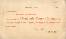 Plymouth Paper Company Holyoke, MA Advertising Postcard Postcard Postcard