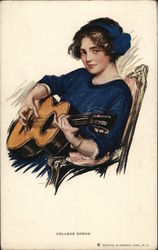 College Songs - Girl playing Guitar Postcard