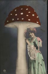 Woman Standing under Huge Mushroom Fantasy Postcard Postcard Postcard