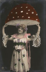 Woman under Huge Mushroom Postcard