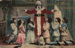 Santa Standing with Kneeling Children Santa Claus Postcard Postcard Postcard