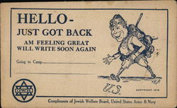 Hello- Just got back - Jewish Welfare Board World War I Postcard Postcard Postcard