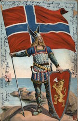 Viking with Norwegian Flag Postcard