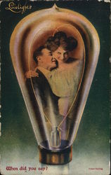 Lovelights - Valentine's Day - A picture of a hugging Edwardian couple inside a lightbulb Couples Postcard Postcard Postcard