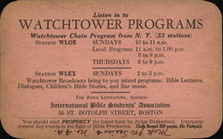 Watchtower Programs, International Bible Students' Association Advertising Postcard Postcard