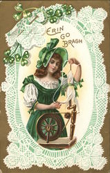 Erin Go Bragh-Woman in Green with Spinning Wheel Postcard