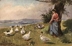 Woman with Geese Postcard