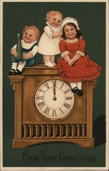 Two children Sit on a Clock While One Child Stands Postcard