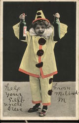 Boy Dressed as Clown with Wine Bottles Postcard