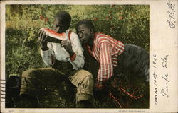 Envy - African American Boys in the grass, one eating watermelon. Postcard