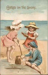 Castles on the Shore-Children Playing in Sand on the Beach Postcard