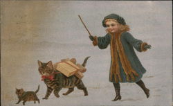 Girl with Cats Carrying Packages Postcard