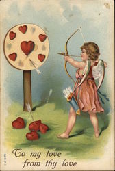 Cupid Shooting Arrows at Target of Hearts Postcard