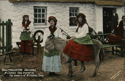 Ballymaclinton Coleens. 3 young woman and a mule (Irish) Postcard