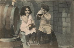 Children Having a Drink Postcard