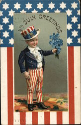 4th of July - Child Dressed in Red, White and Blue Postcard