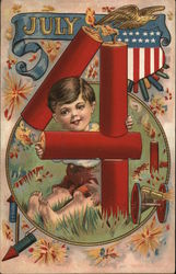 4th of July-Child Sitting in Grass Postcard Postcard Postcard