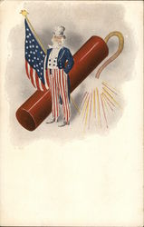 Uncle Sam, American Flag and a Large Fire Cracker 4th of July Postcard Postcard Postcard