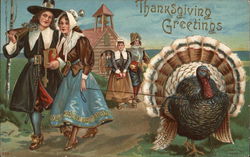 Thanksgiving Greetings Pilgrims Postcard Postcard Postcard