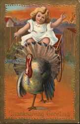 Thanksgiving Greeting - Child Riding on a Turkey Postcard