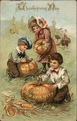 Thanksgiving Day-Children with Pumpkins Postcard