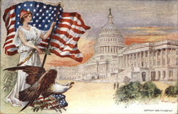 Lady Liberty, Flag at Capitol Building Patriotic Postcard Postcard Postcard