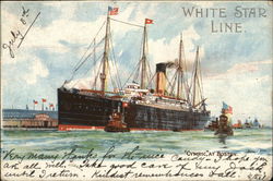 White Star Line - Cymric at Boston with two tug boats. Postcard