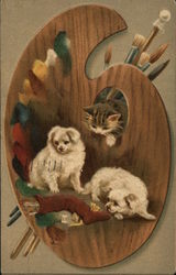 Dogs, Cats, and Artist's Pallette Multiple Animals Postcard Postcard Postcard