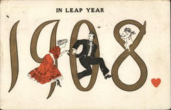 Woman Chasing Man - 1908 in Leap Year Postcard Postcard Postcard