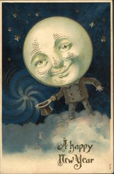 A Happy New Year - Man in the Moon New Year's Postcard Postcard Postcard