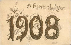 A Happy New Year 1908 Postcard