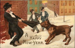 A Happy New Year, Drunks with Dog Postcard