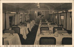 Fred Harvey Dining Car on the Santa Fe's Super Chief Streamliner Postcard