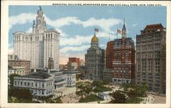 Municipal Building, Newspaper Row and City Hall Park New York, NY Postcard Postcard Postcard