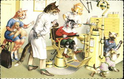 Cats at the Dentist Dressed Animals Postcard Postcard Postcard